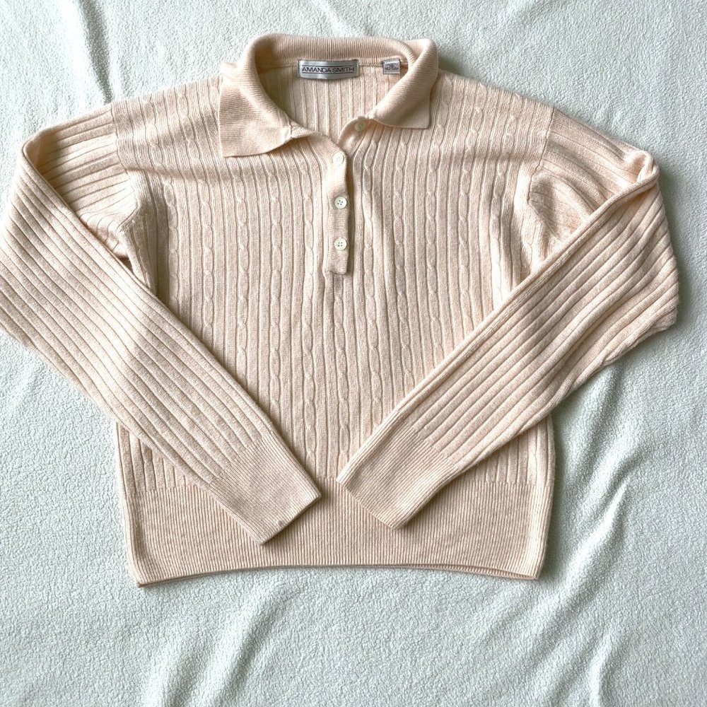 Amanda Smith Vintage Womens Pink Long Sleeve Knitted Pullover Collared Sweater S